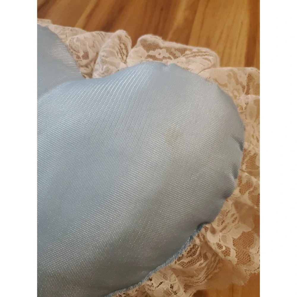 Heart Shaped Floral Lace Throw Pillow Light Blue Cottagecore‎ Victorian Romantic